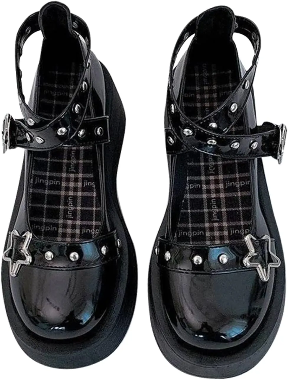Women's Mary Jane Pumps - Chunky Heel Goth Platform Lolita Shoes - Round Toe Ankle Oxfords