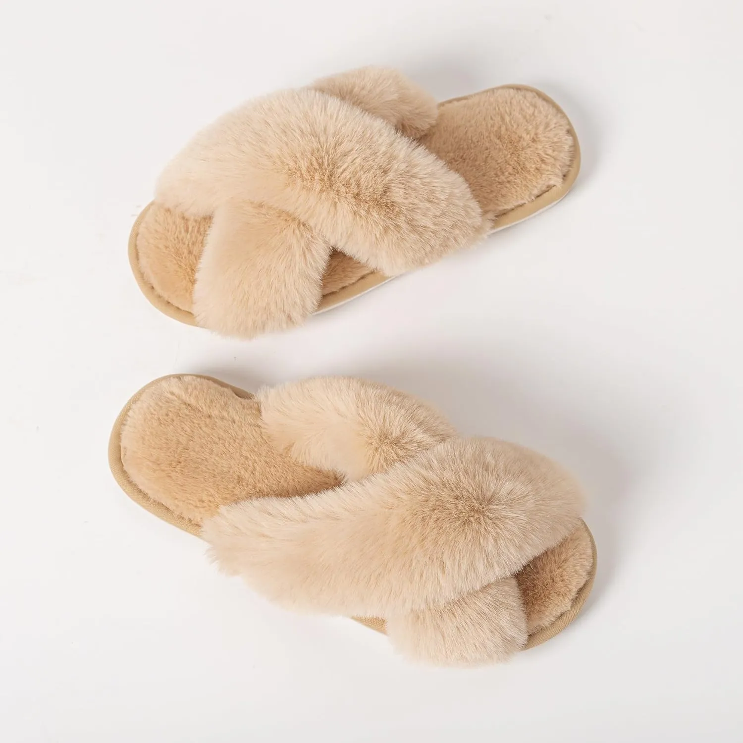 Women's Slipper Memory Foam Cross Band Fuzzy Slippers Open Toe Cozy House Slippers Cozy Plush Bedroom Indoor Outdoor