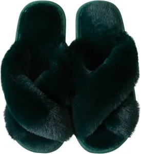 Women's Slipper Memory Foam Cross Band Fuzzy Slippers Open Toe Cozy House Slippers Cozy Plush Bedroom Indoor Outdoor