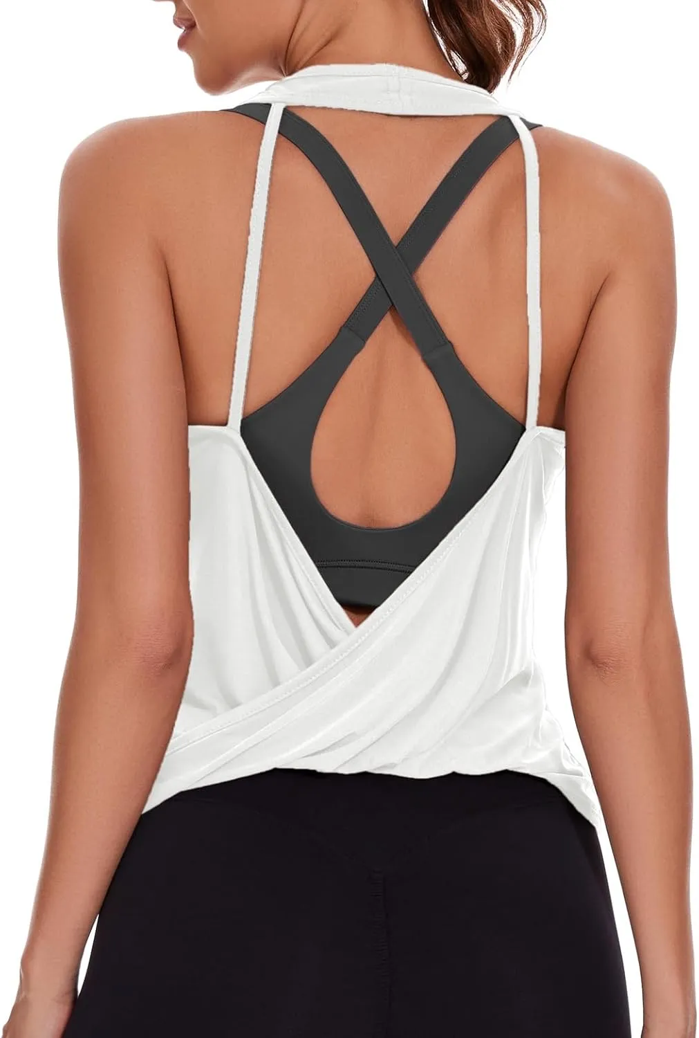 Womens Summer Open Back Yoga Tops Halter Backless Workout Tank Top Loose Fit Athletic Shirts Gym Activewear for Women