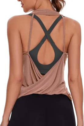 Womens Summer Open Back Yoga Tops Halter Backless Workout Tank Top Loose Fit Athletic Shirts Gym Activewear for Women