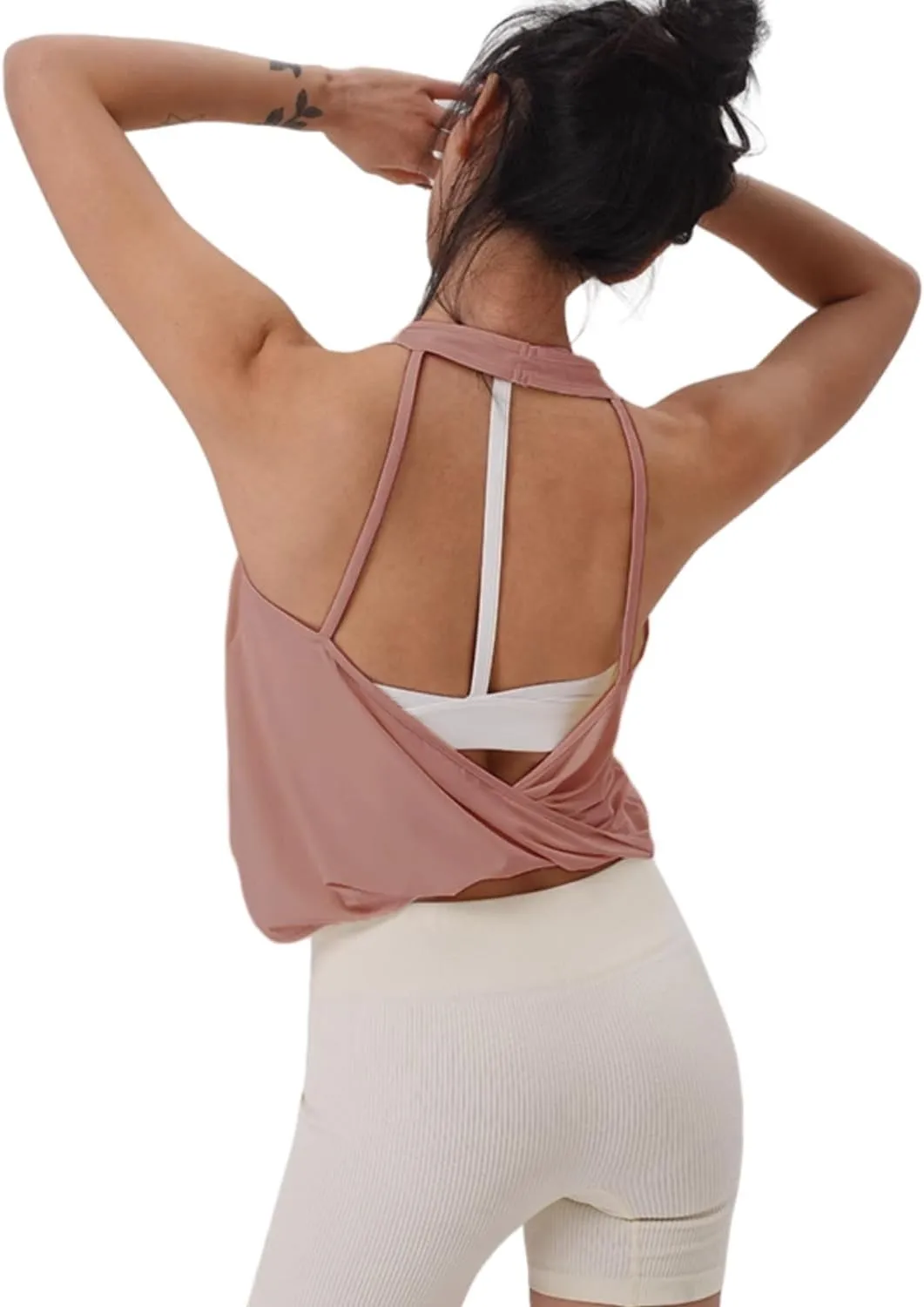 Womens Summer Open Back Yoga Tops Halter Backless Workout Tank Top Loose Fit Athletic Shirts Gym Activewear for Women