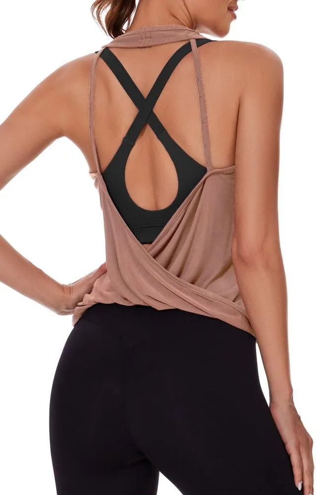 Womens Summer Open Back Yoga Tops Halter Backless Workout Tank Top Loose Fit Athletic Shirts Gym Activewear for Women