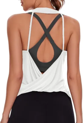 Womens Summer Open Back Yoga Tops Halter Backless Workout Tank Top Loose Fit Athletic Shirts Gym Activewear for Women
