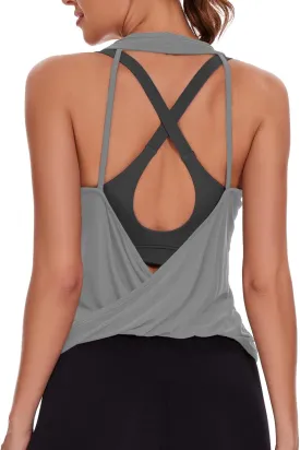 Womens Summer Open Back Yoga Tops Halter Backless Workout Tank Top Loose Fit Athletic Shirts Gym Activewear for Women