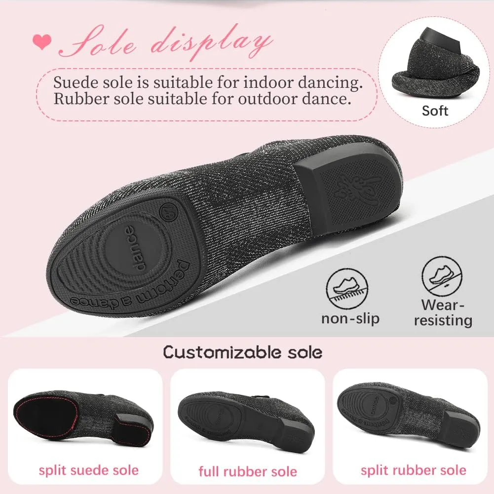 YKXLM Women's Standard Practice Shoes Latin Tango Salsa Dance Shoes for Women Low Heels Ballroom