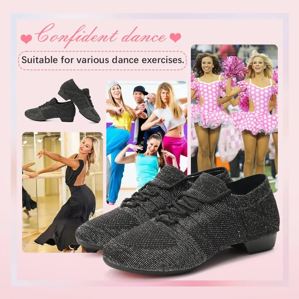 YKXLM Women's Standard Practice Shoes Latin Tango Salsa Dance Shoes for Women Low Heels Ballroom