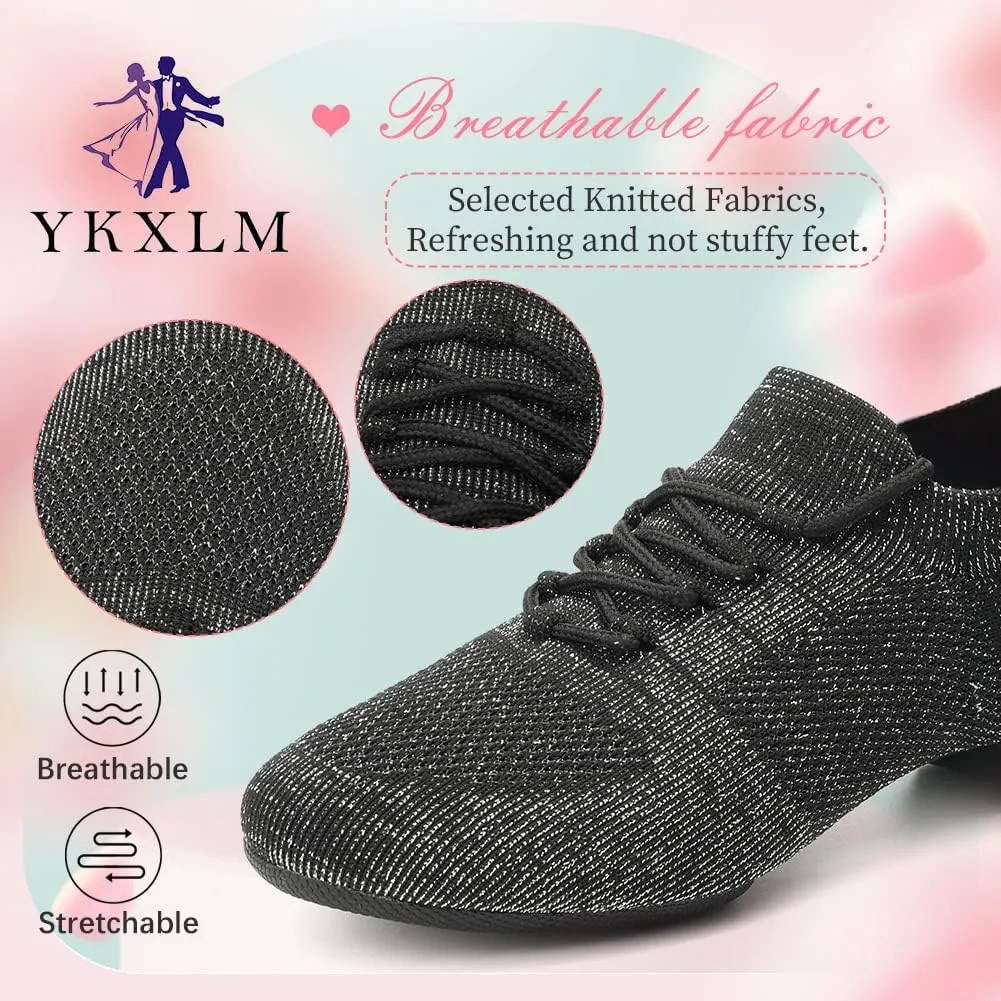 YKXLM Women's Standard Practice Shoes Latin Tango Salsa Dance Shoes for Women Low Heels Ballroom